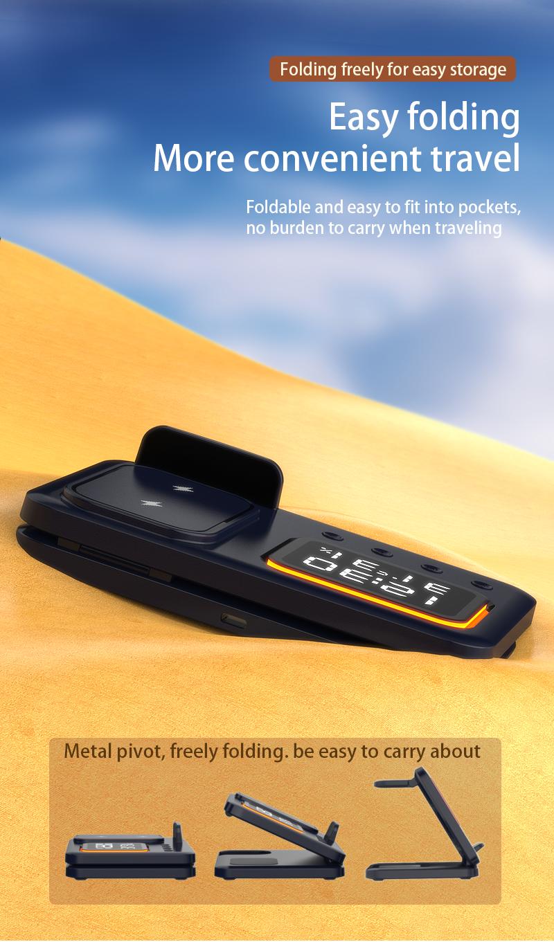 Wireless charger with three in one and three levels dimming  multifunctional clock and night light  foldable for use with Apple phone watch stand and base