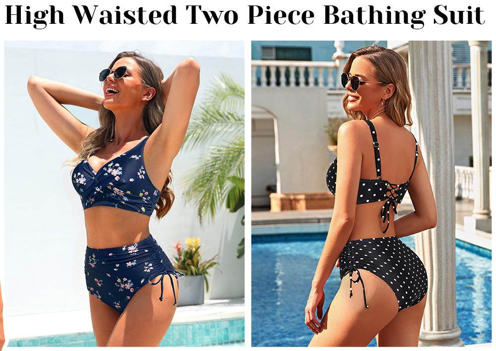 Aqua Eve Women High Waisted Bikini Twist Front Swimsuits Lace up Bikini Tops Ruched Push up Two Piece Bathing Suits