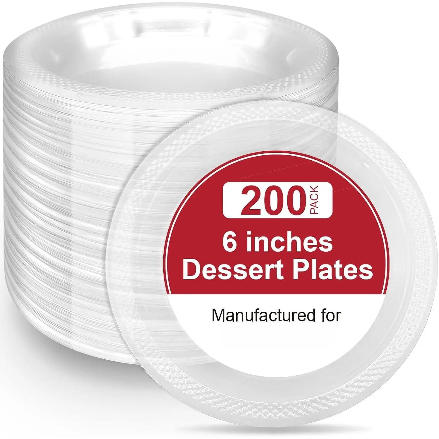 200-Pack 6-Inch Clear Plastic Dessert Plates Disposable - Small Appetizer Desert Plates for Wedding, Party, Cake Serving -  Disposable Plates Bulk