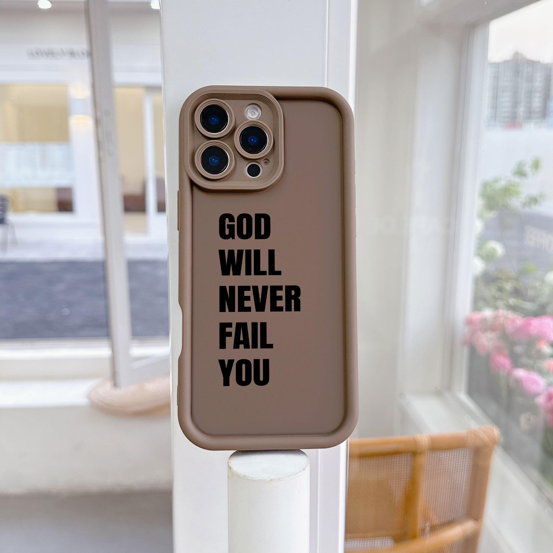 GOD WILL NEVER FAIL YOU  Bible Verse Phone Case | Black Aesthetic Shockproof Cover for iPhone 11 12 13 14 15 16 17 Pro Max Plus