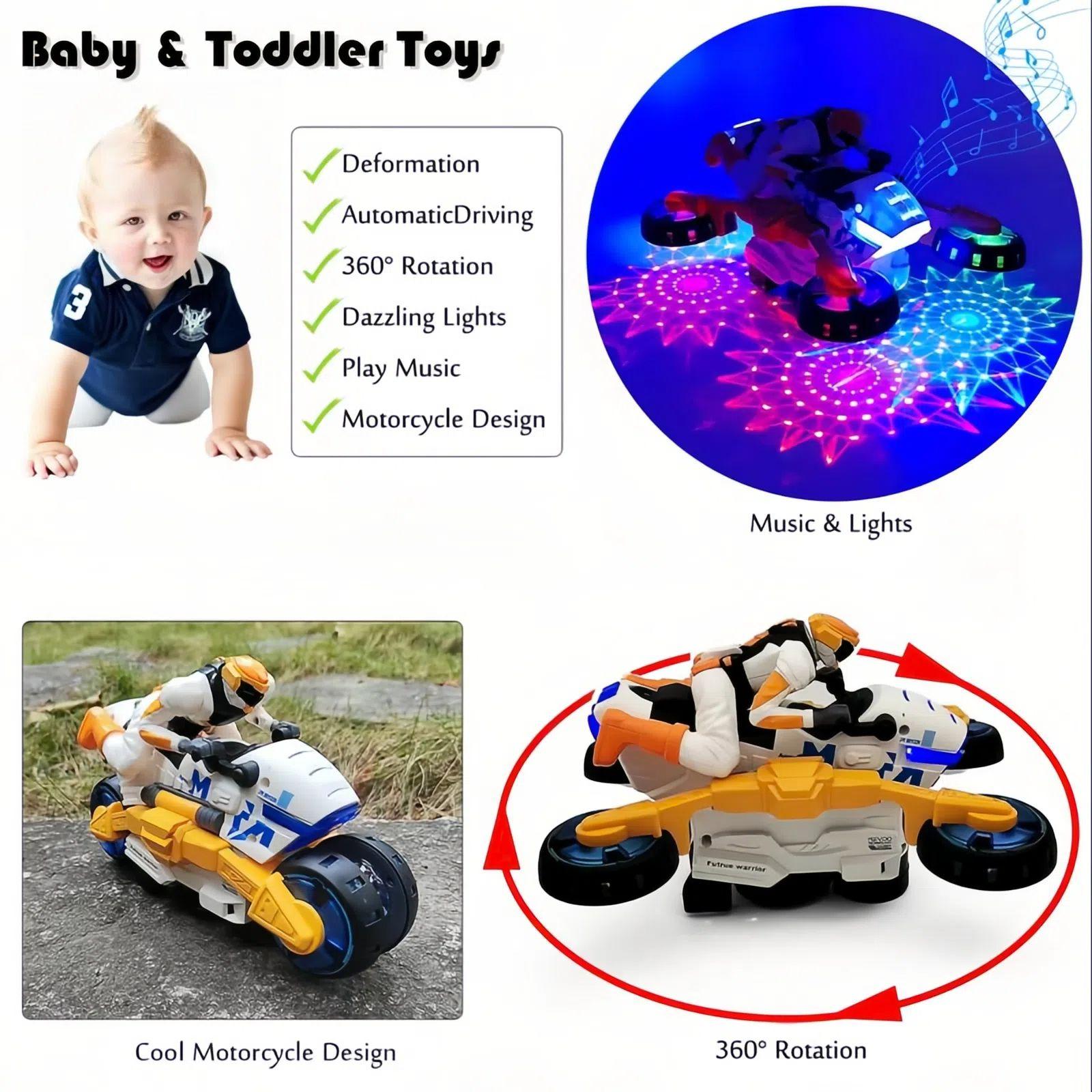 Auto-rotating Electric Motorcycle Vehicle Toys with Smart Obstacle Avoidance, Spins, 360° Movement，Dazzling Lights, Cool Music & Transformation; Christmas Birthday Gift for Kids Boys Girls，Kids Play, Gaining Pride.toy motorcycles for toddlers 2-4  /  TOYS