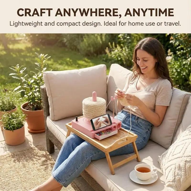 Multifunctional Portable Yarn Holder Spinning Machine, Phone Stand for Tutorial Viewing, Detachable Bobbin Box, Hook Needle Organizer
