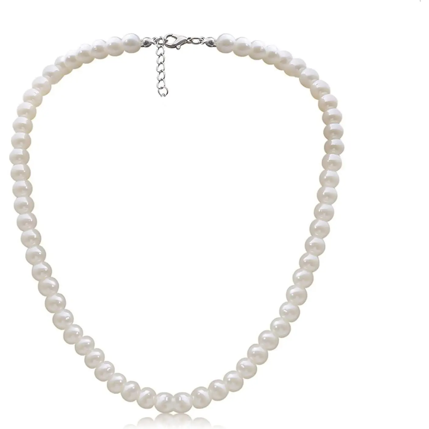 8MM Round White Pearl Necklace for Men & Women, 20" Pearl Jewelry(Gift)
