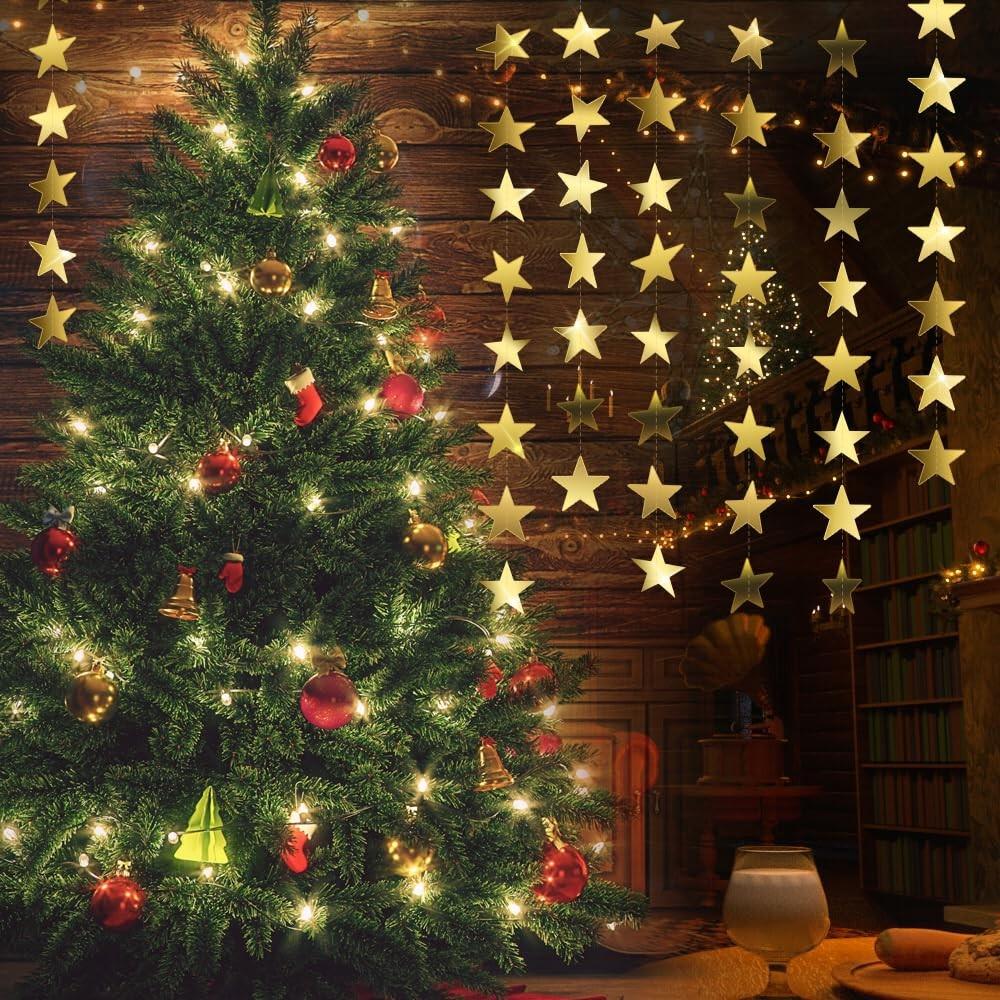Star ornament, glittering gold double-sided star banner, 157 inches long, small star paper hanging decoration, suitable for Valentine's Day, graduation ceremony, birthday, wedding and all kinds of party backdrops and decorations.