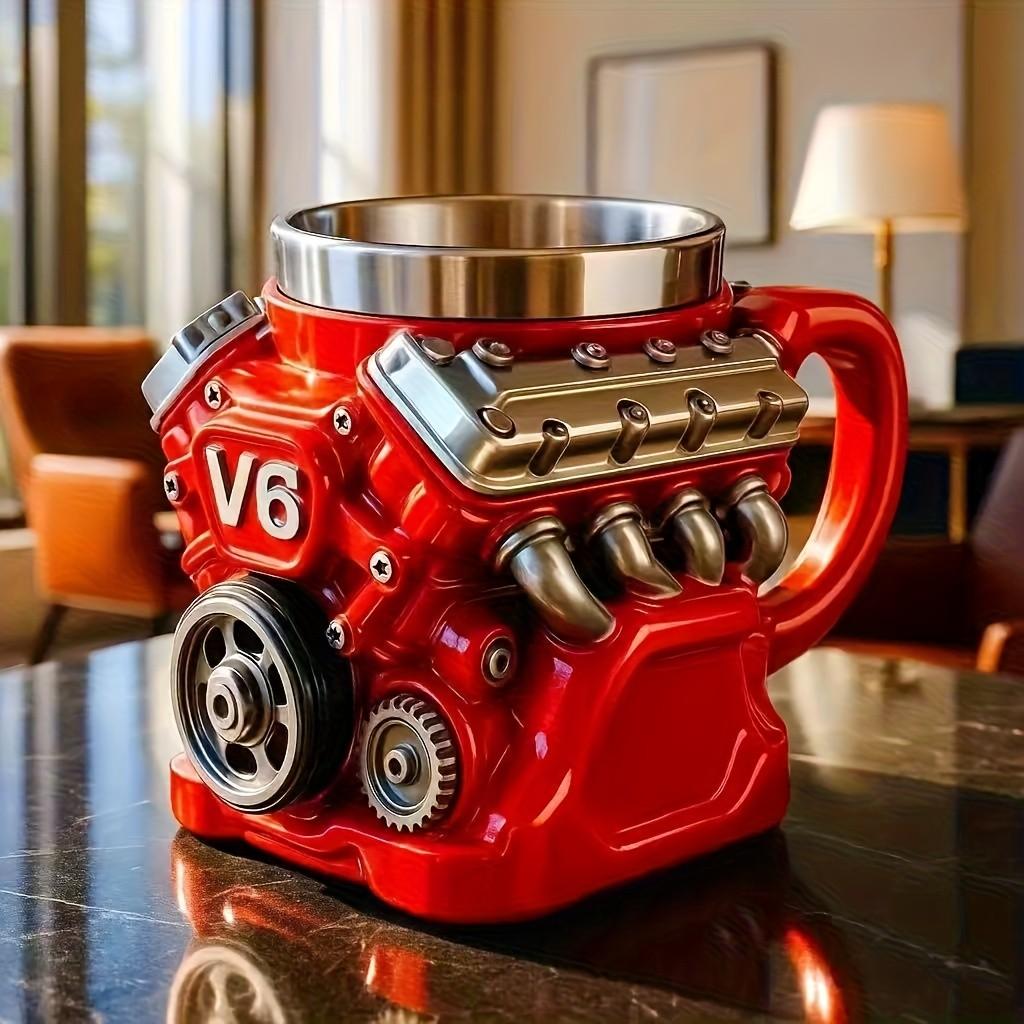 Cool Coffee Cup, New V8 Engine Mug, Engine Cylinder Coffee Cup, Stainless Steel Inner, Resin Material, 1 Piece