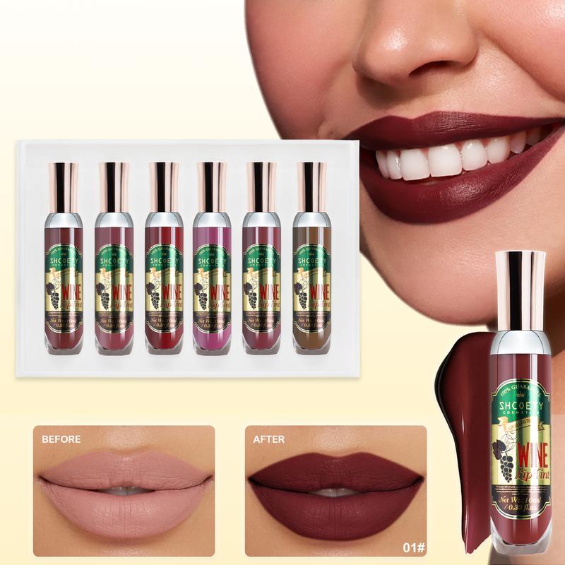 Red wine bottle lip dye set six-color lip gloss that is not easy to stick to the cup and does not fade easily matte matte lipstick elvive glycolic gloss liquid lip glossy lip woman labiales Mousse Tint Lipglass