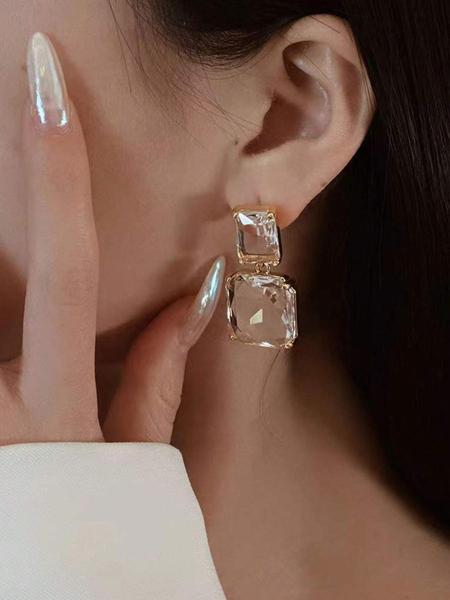 Vintage Square Shaped Dangle Earrings, Transparent Artificial Crystal Decor Drop Earrings, Fashionable Exquisite Earrings for Women As Gift, Elegant Jewelry for Party, Daily Decor
