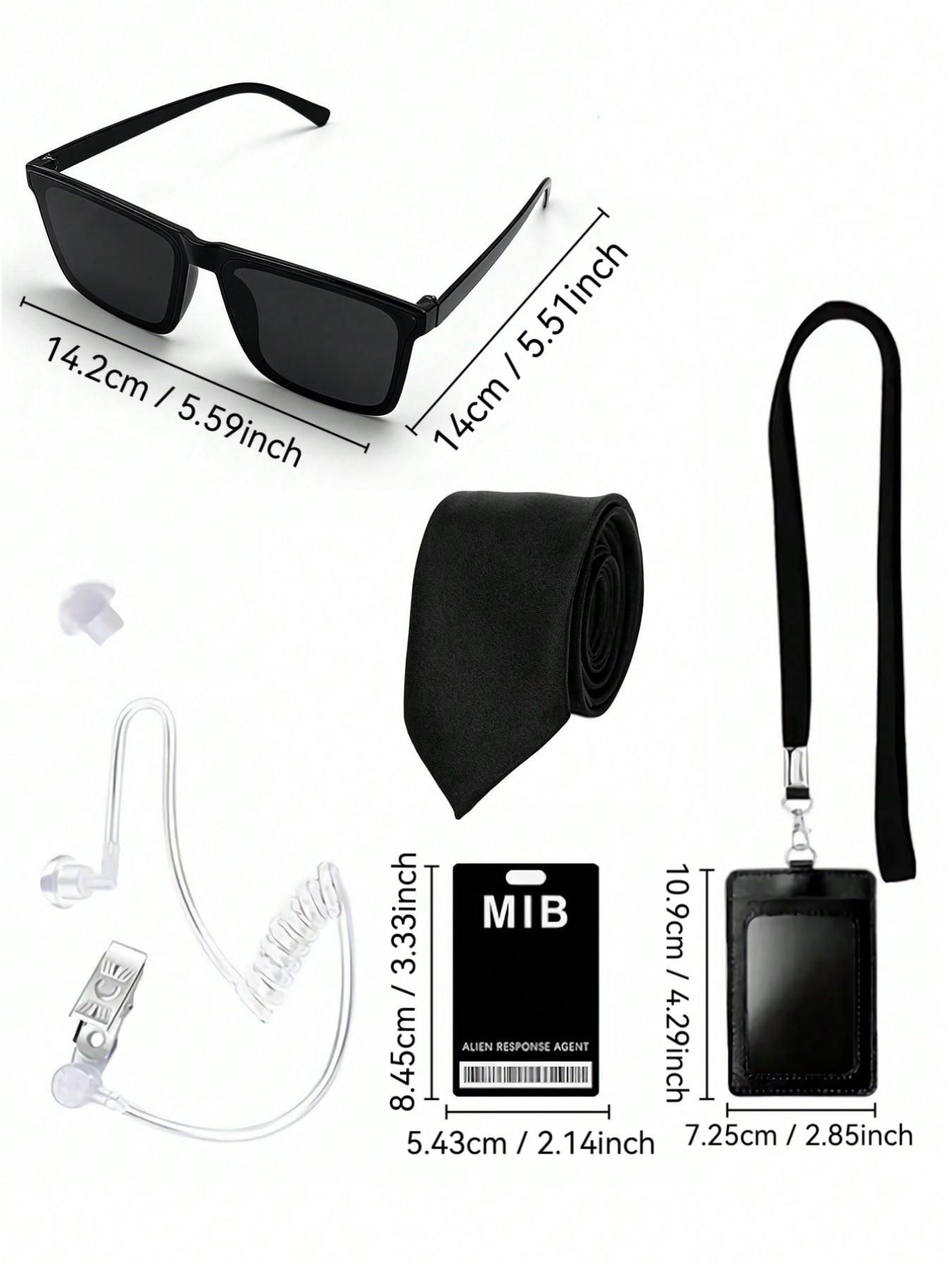 5pcs Role-Playing Costume Set, Secret Agent with Glasses, Earpiece, Tie, Card, Card Holder, Rope, Perfect for Parties, Festivals, Birthdays