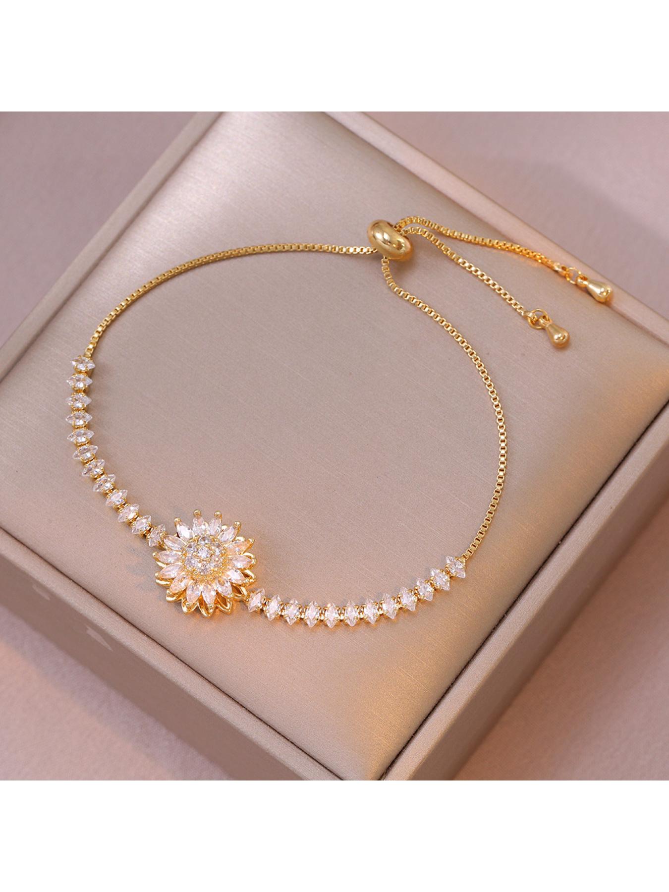 Women's Necklace, New Style Sunflower Diamond-encrusted, Rotatable Collarbone Chain Jewelry, Japanese and Korean Style Cross-border, Ins Ring, Sunflower