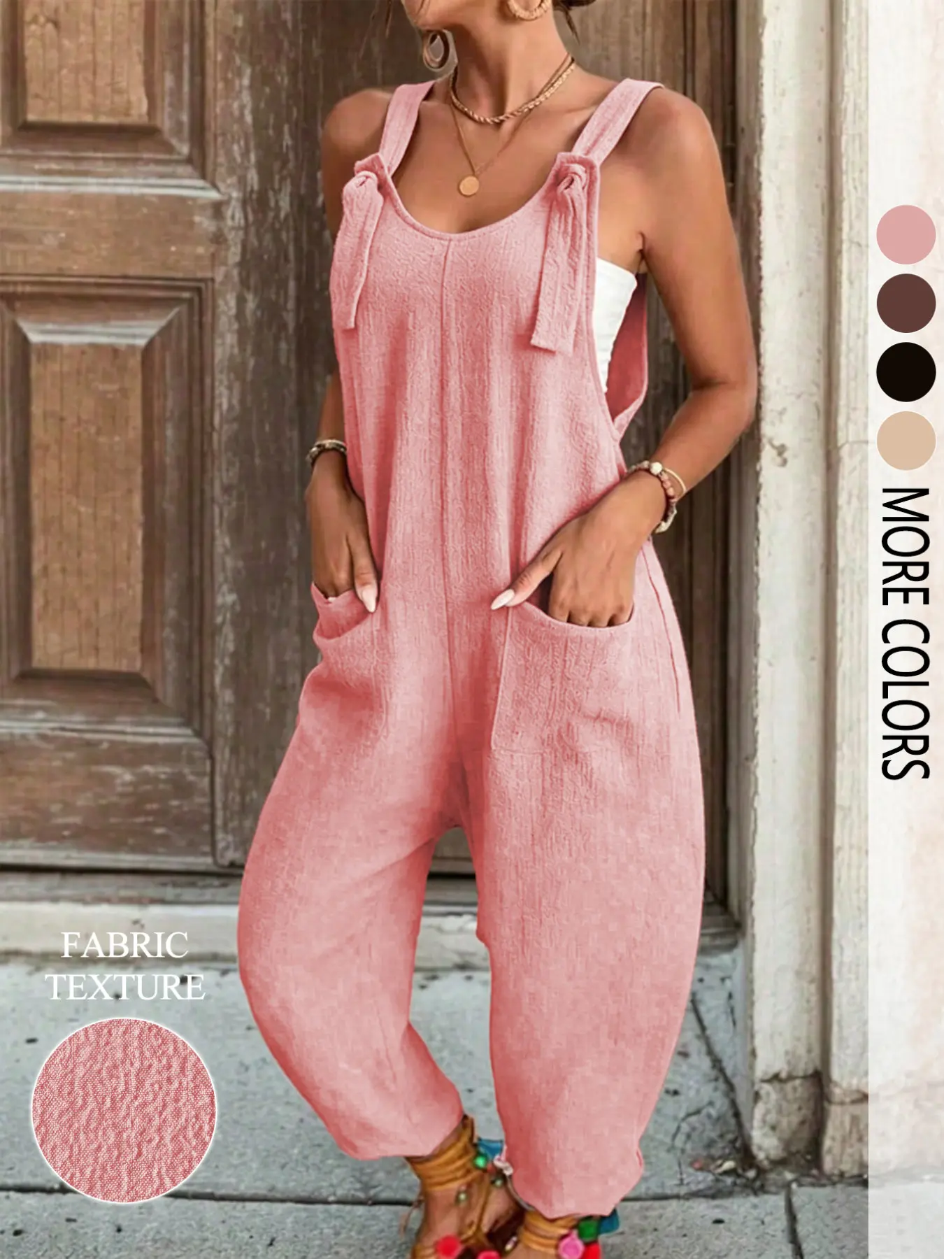 Women's Casual Basic Solid Color Sleeveless Baggy Jumpsuit with Double Pockets, Suitable for Dates, Travel and Everyday Wear, Summer Wear