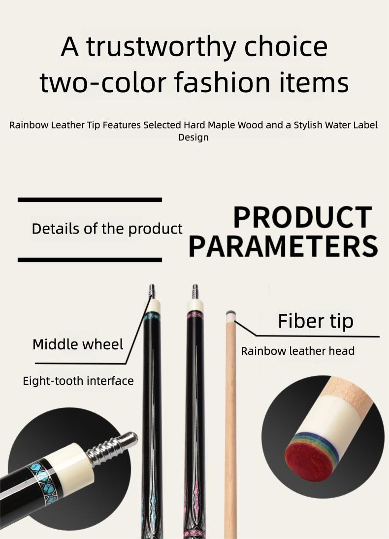 JIAN YING Premium Billiards Cue Set with Leather Case 1/2 Split 12.5mm Tip 18-20oz Weight 58 Inches Length Black Pink Pattern Includes Cue Glove & Chalk