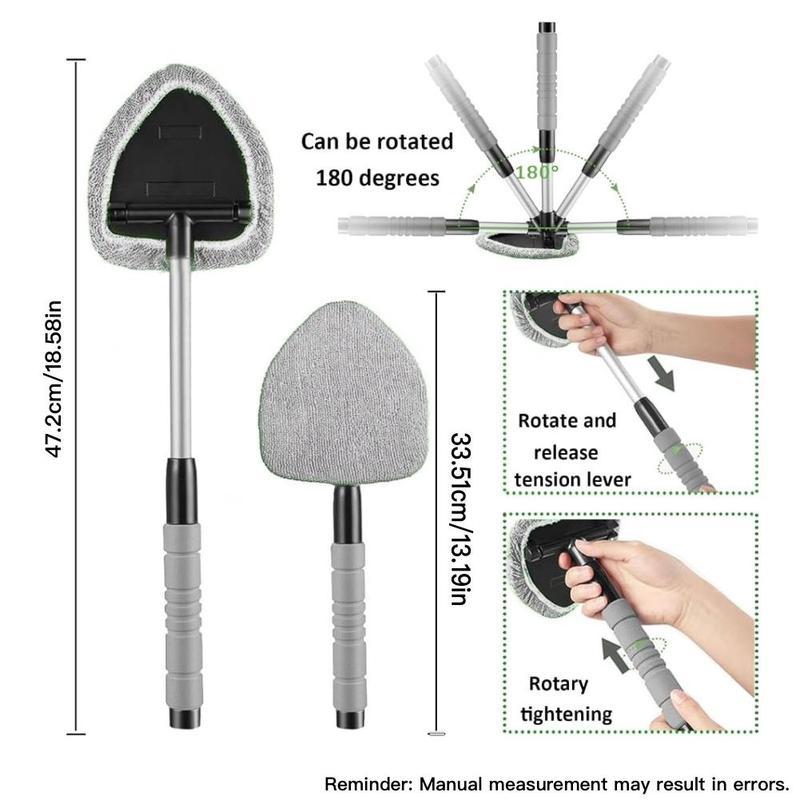 Windshield Cleaner Tool with Extendable Handle,Portable Car Interior Window Cleaning Kit , 3Microfiber Towel Pads, Auto Glass Wiper for Windshield, Trucks, SUVs, RVs, and Home Windows