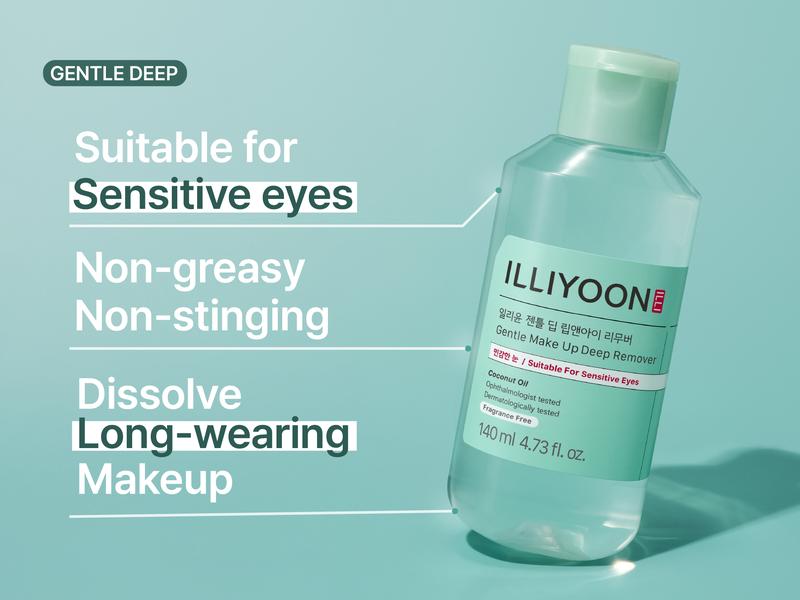 ILLIYOON Gentle Make Up Deep Remover | Waterproof Makeup Remover, Gentle on Sensitive Eyes & Lips, Ophthalmologist-Tested, Effective Cleansing, Coconut Oil, AHA & BHA, 4.73 fl. oz. (140ml)