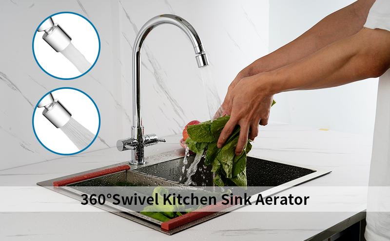 Hibbent Faucet Aerator, 360° Swivel Kitchen Sink Aerator, Dual-function 2-Flow Sprayer Faucet Head, Big Angle Sink Sprayer Attachement, Faucet Replacement Part 55/64 Inch Female Thread
