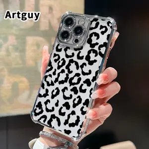 Phone Case for iPhone 17 16 Pro Max 15 Plus 14 13 12 11 E Air Black White Leopard Print Pattern Anti-drop Durable Total Protective Shockproof Transparent Cover Casing