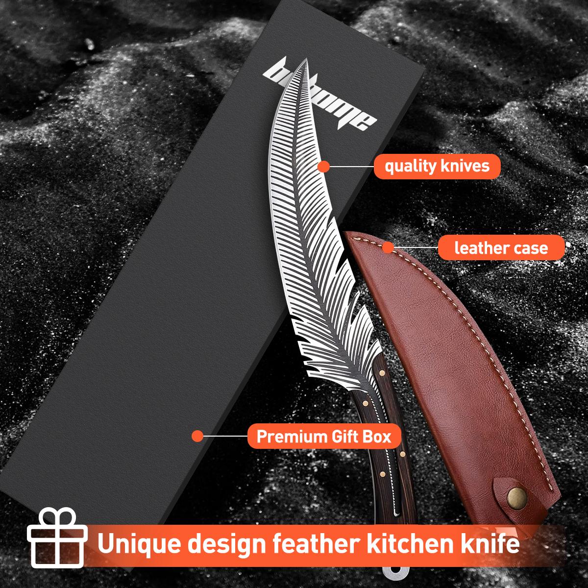 Japan Knife Feather Knife Hand Forged Viking Knife High Carbon Steel 8.3 Inches Blade Length - Wooden