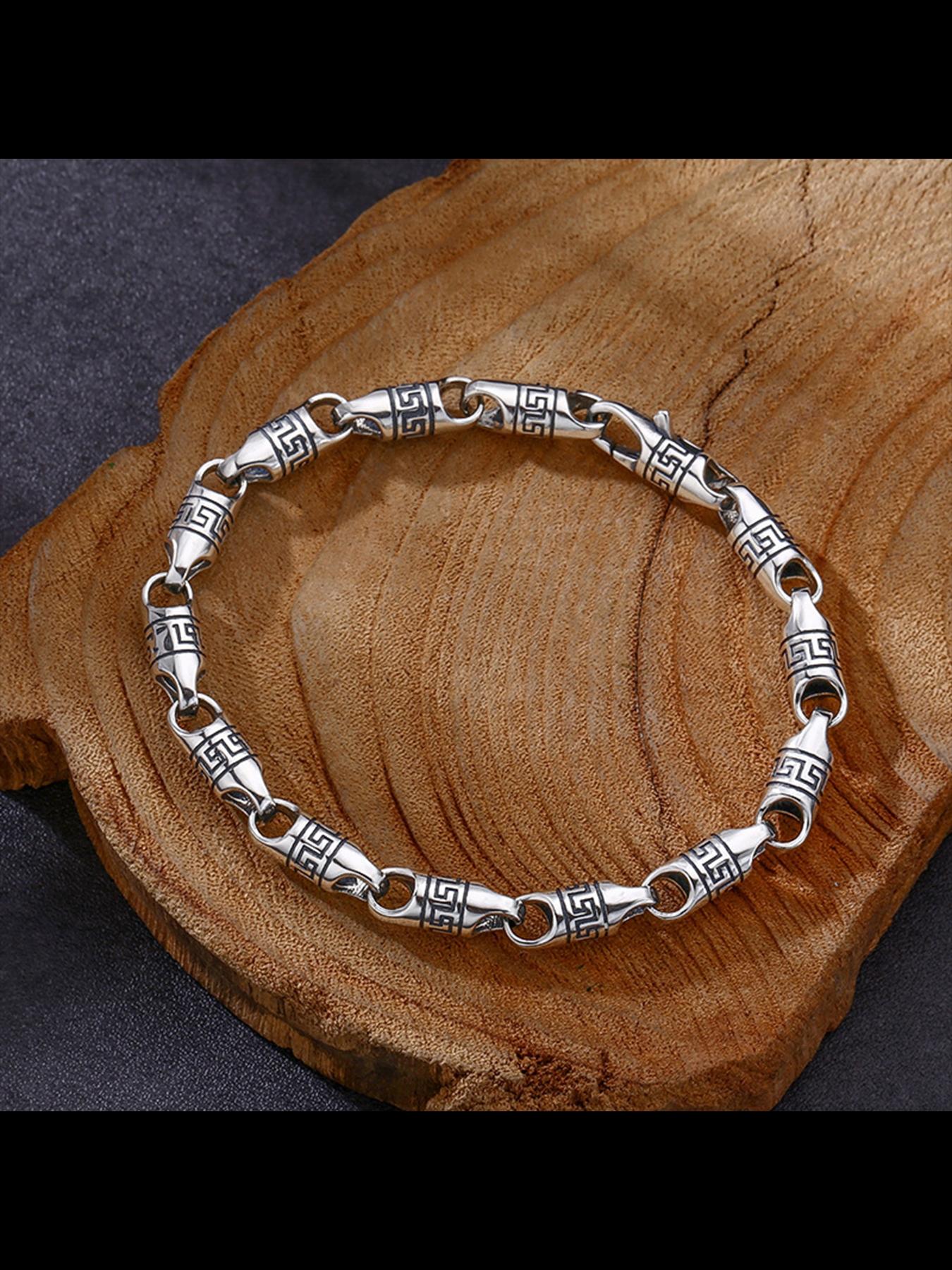 Trendy Silver Color Hand Chain Bracelet, Ethnic Pattern Copper Jewelry, Casual All-Season Accessory, Unique Vintage Style