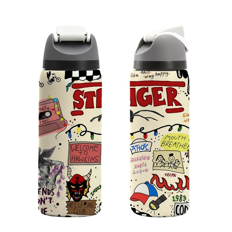 Double-Wall Stainless Steel Vacuum Cup - 19/24/32oz Insulated Mug with Flip Lid, Leak-Proof Skinny Travel Thermal Mug - Retro Horror Graffiti-Print, 12H Hot & 24H Cold Retention - Perfect for Hot & Cold Drinks, Christmas Gift for Men & Women