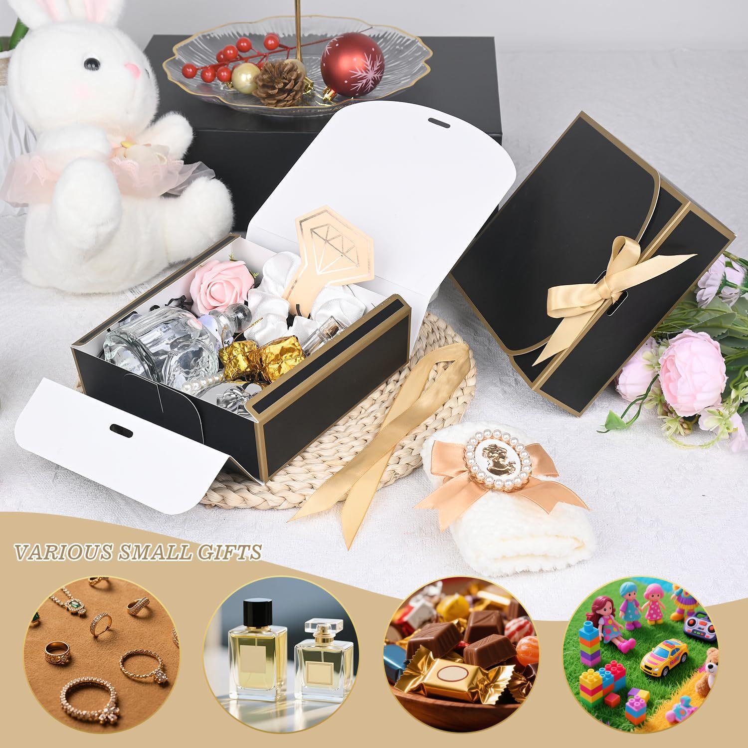 Gift Box Set With Lids, Deluxe Black Gift Box With Ribbon, Proposal Boxes, Best Man Proposal Boxes, Bridesmaid Boxes, Chocolate Candy Boxes For Graduation Gifts. Gift Boxes With Bow Ribbon Packaging Suitable For Weddings, Engagements, Birthday
