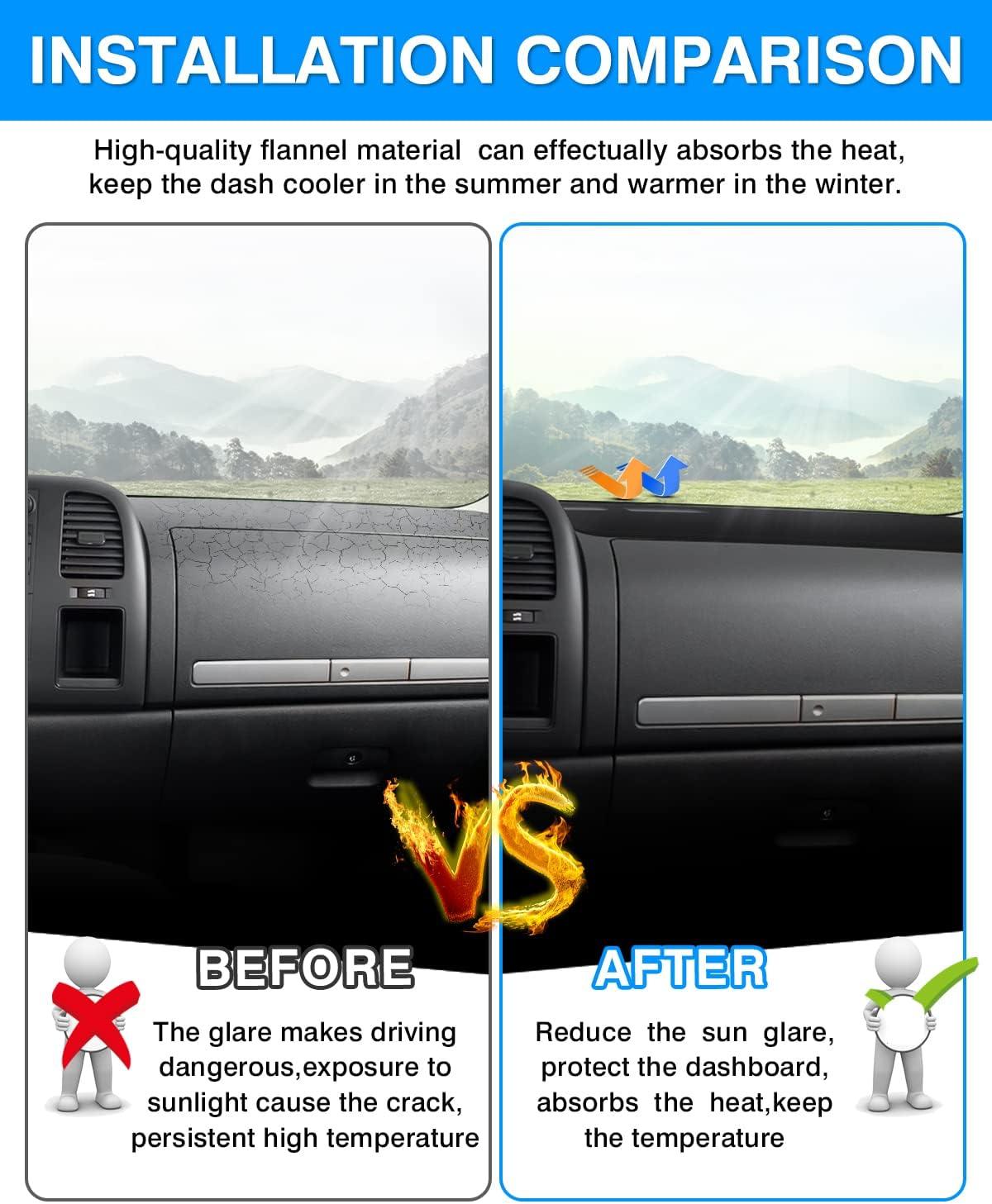 KUST Dashboard Cover Mat for 2014-2018 Chevy Chevrolet Silverado/GMC Sierra 1500, 2015-2019 Silverado/GMC Sierra 2500HD 3500HD Accessories Dash Cover Flannel Sunshade Glare UV Rays Protector