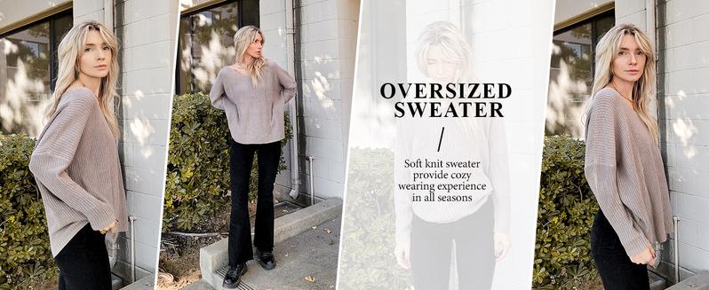 Women's Oversized Pullover Sweater V Neck Long Sleeve Knit Loose Jumper Tops Women's Oversized Pullover Sweater V Neck Long Sleeve Knit Loose Jumper Tops