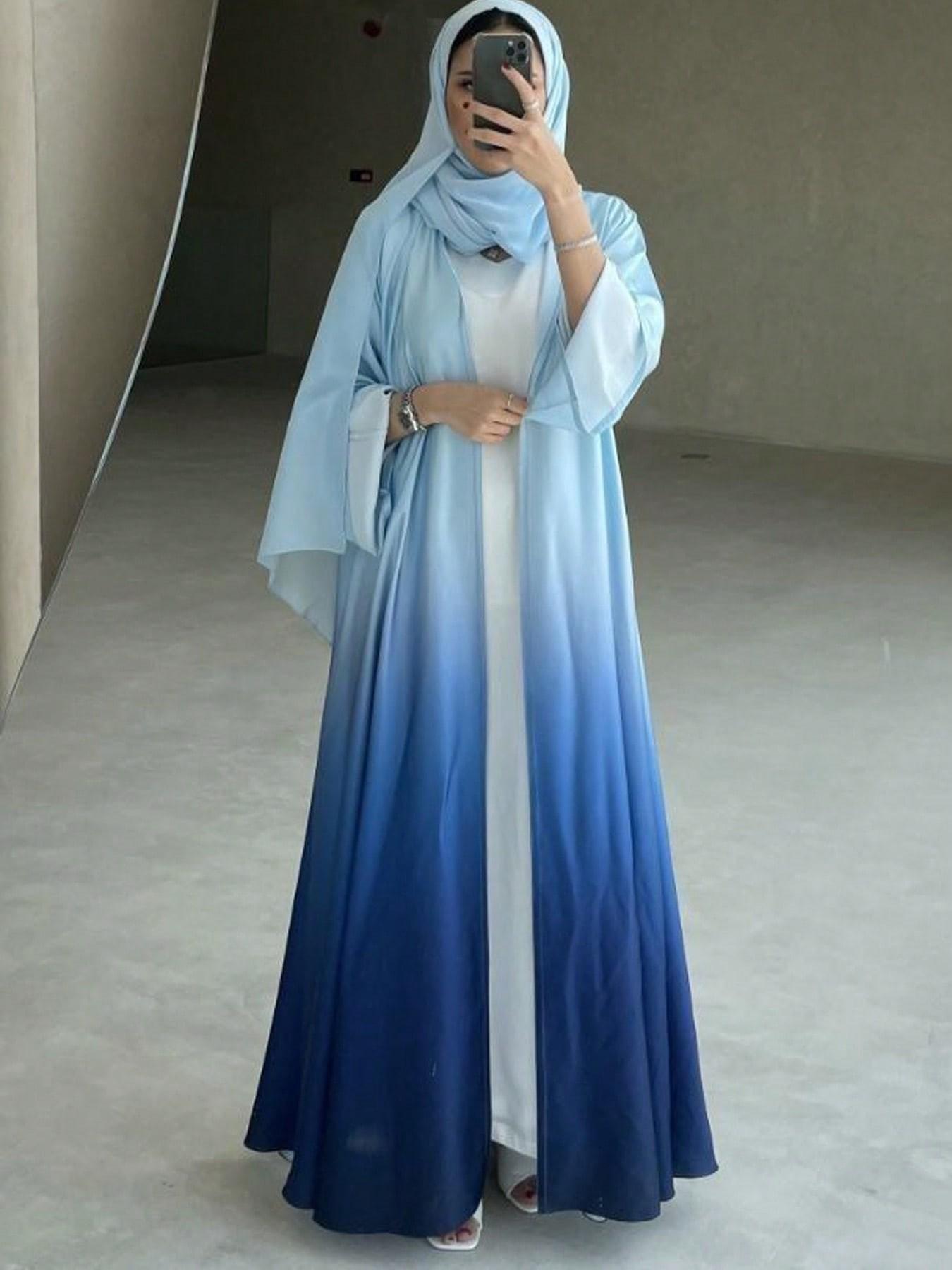 Elegant Light Blue Gradient Abaya Cardigan, Elegant Islamic Clothing, Modest Muslim Long Dress, Islamic Modesty Clothes, Perfect for Spring Summer Daily Wear, Stylish and Comfortable