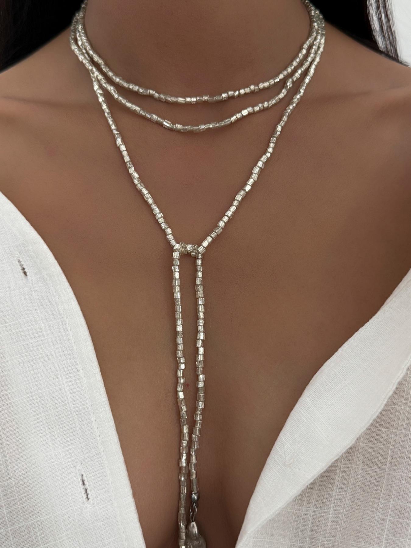 Bohemian Geometric Ccb Beaded Long Necklace for Women, Fashionable Daily Wear Jewelry Gift, Versatile Party Accessory