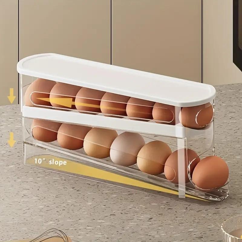 Space-Saving Dual-Layer Transparent Egg Storage Box with Lid, Food-Grade Plastic, Refrigerator Organizer, Ideal for Fridge Side Door and Kitchen Countertop