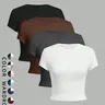Spring Summer Comfortable Breathable Lightweight Fitted Shaping Women's Basic Knitting Fabric Short T-Shirt, Daily Tee, Soft Round Neck Knit Top, Girl Gift