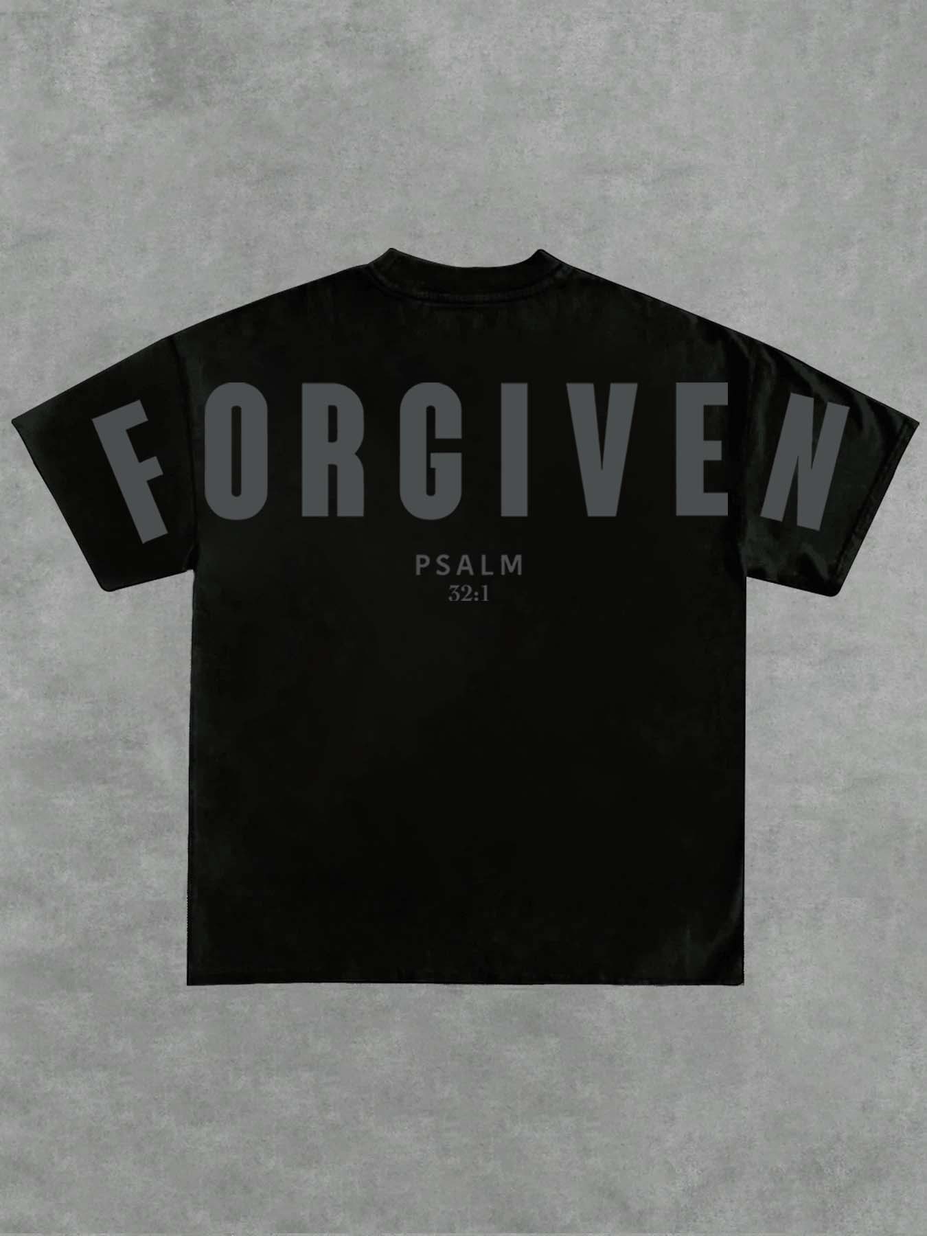 tiktokshopspringglowup Oversized FORGIVEN Psalm 32:1 Christian Graphic Tee | Minimalist Streetwear Faith T-Shirt, Soft Cotton Casual Top for Men/Women, Bible Verse Religious Apparel, Y2K Aesthetic Daily Wear, Perfect Gift for Believers