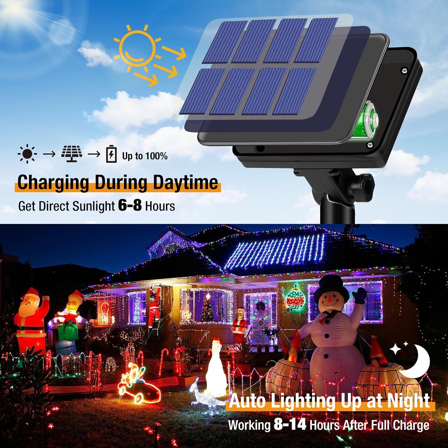 2 Pack Solar Copper String Lights Outdoor, Waterproof,8 Modes Fairy Lights for Garden, Patio, Party, Yard, Christmas （Multicolored）