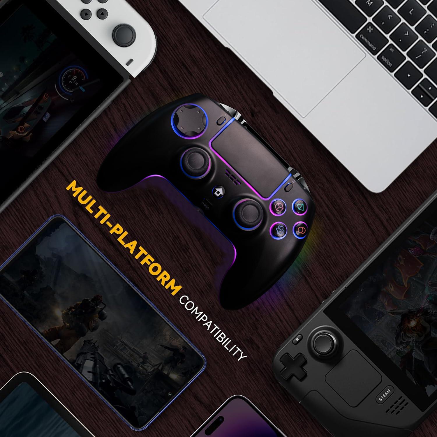Wireless Controller for PS5/PC/Mac/Steam/Phone RGB Hall Effect Sticks No Drift Turbo 6 Axis Gyro Dual Vibration Macro Back Buttons Touchpad Bluetooth 5.0 Compatible with PlayStation 5 & PC  Accessories