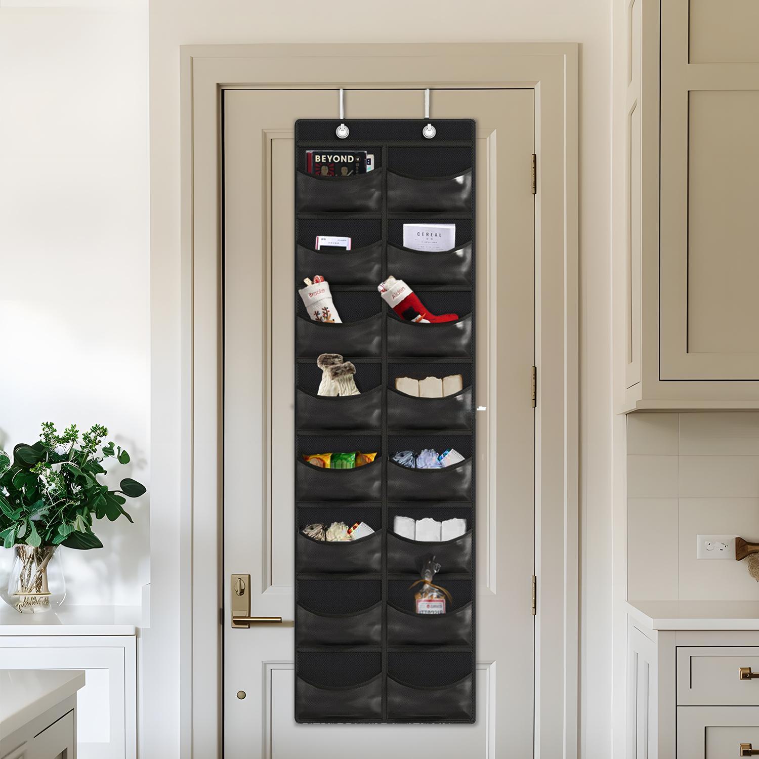 Baseball Hat Rack, 16/27 Pocket Over The Door Cap Organizer Cap Hat Holder Hanger For Closet With Large Clear Pockets & 2 Hooks, Hat Storage to Protect and Display, Black