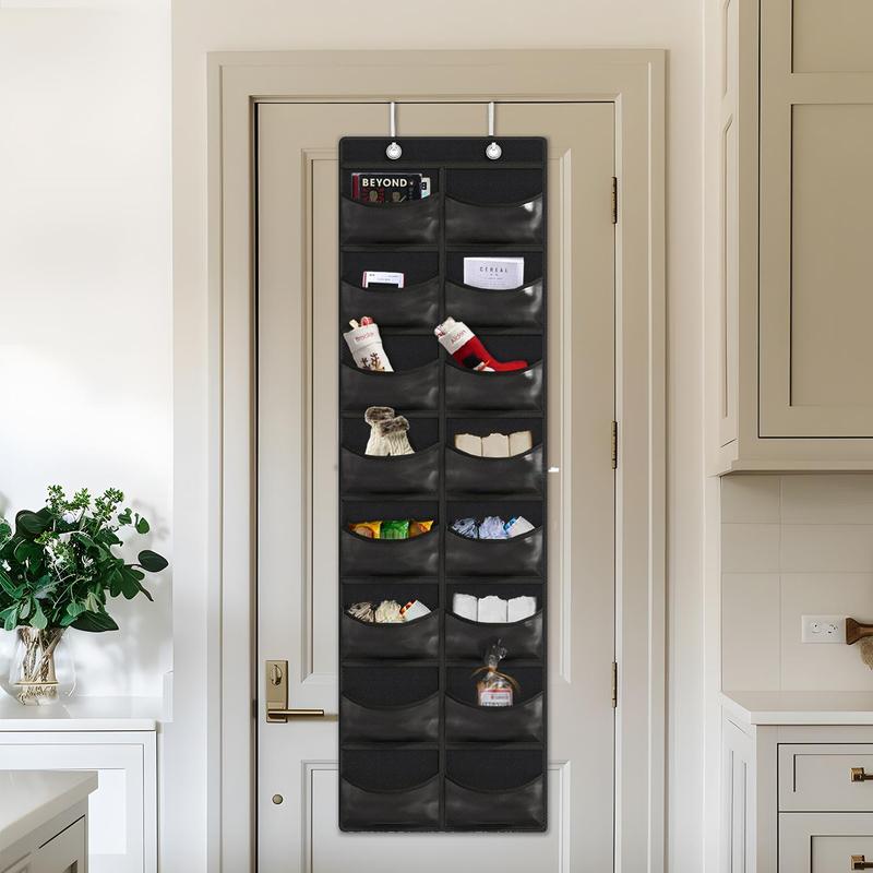 Baseball Hat Rack, 16/27 Pocket Over The Door Cap Organizer Cap Hat Holder Hanger For Closet With Large Clear Pockets & 2 Hooks, Hat Storage to Protect and Display, Black