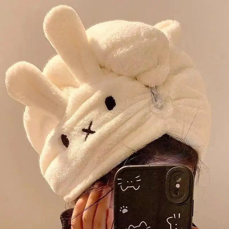 Cute Miffy Rabbit Dry Hair Cap Absorbent Quick-Dry Towel Shampoo Home Bath Cap Headscarf Miffy Brand DIY