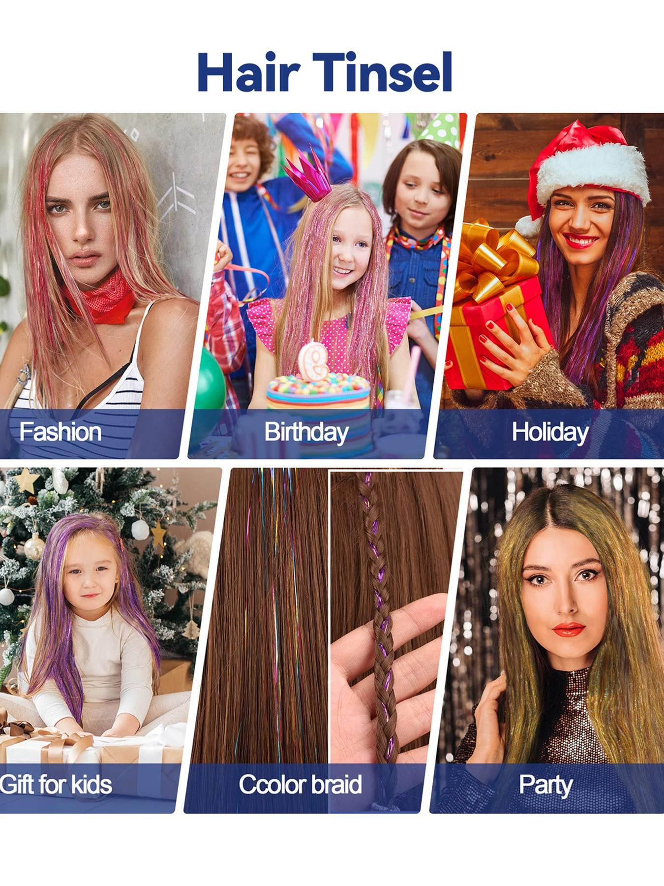 5pcs 24-Inch Royal Blue Flashy Clip-In Synthetic Hair Extensions, Bright Laser Fiber Design, Rainbow Color, Easy Wear, Perfect for Parties and Music Festivals