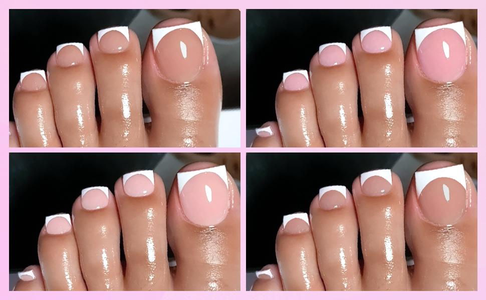 150PC Press on Toenails for Women Fake Toe Press on Nails French Tip Toe Nail Press ons with Sticky Tabs, 15 Size Fake Toenails Press ons Acrylic Toe Nail Tips Kit Pink Press on Toe Nails-G
