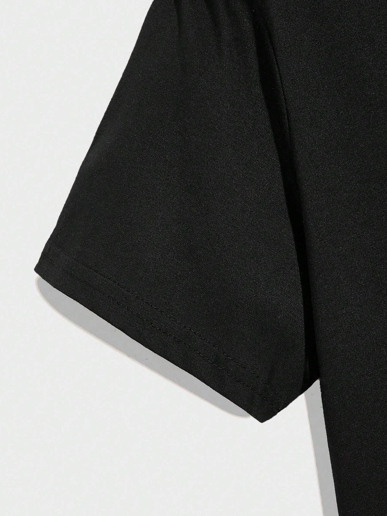 Unisex Minimalist Line Legend Short Sleeve T-Shirt, Japanese Style Loose Fit Cotton Top, Summer Casual Streetwear, Slim-Fitting H-Type