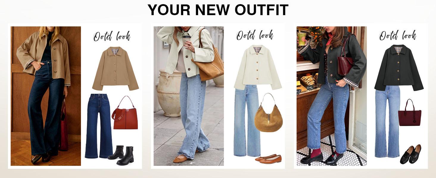 Tankaneo Womens Cropped Trench Coat Lightweight Single Breasted Jacket Fall Windbreaker Fashion Outerwear