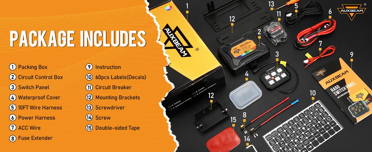 AUXBEAM RA60 RGB Switch Panel, Toggle/ Momentary/ Pulsed Mode Supported Switchboard Lighting