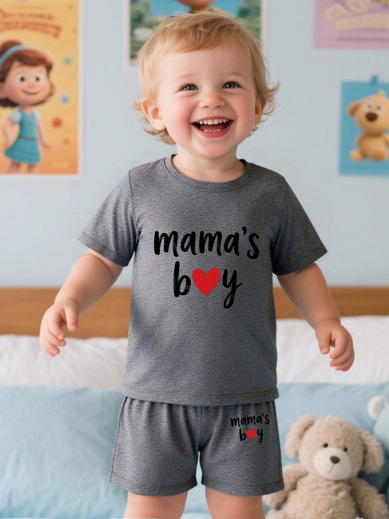 Boy T-Shirt and Shorts Set, Fashion Summer Casual, Short Sleeve Top and Shorts, Letter Heart Print Design, Fitted Style, Summer Clothing Set