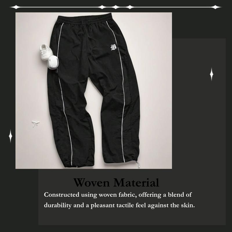 Men's Casual Sporty Long Pants, Loose Fit Drawstring Cuff, Fashionable Print, Lightweight Fabric, Perfect for Daily Wear