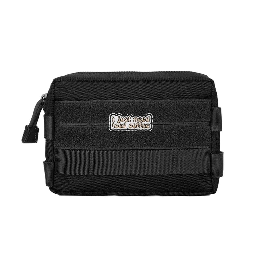 ICED COFFEE Patch Fun Tactical Meme Velcros Quotes Morale Hook Loop Fastener Badge Embroidered for Cap Jeans Molle Backpack