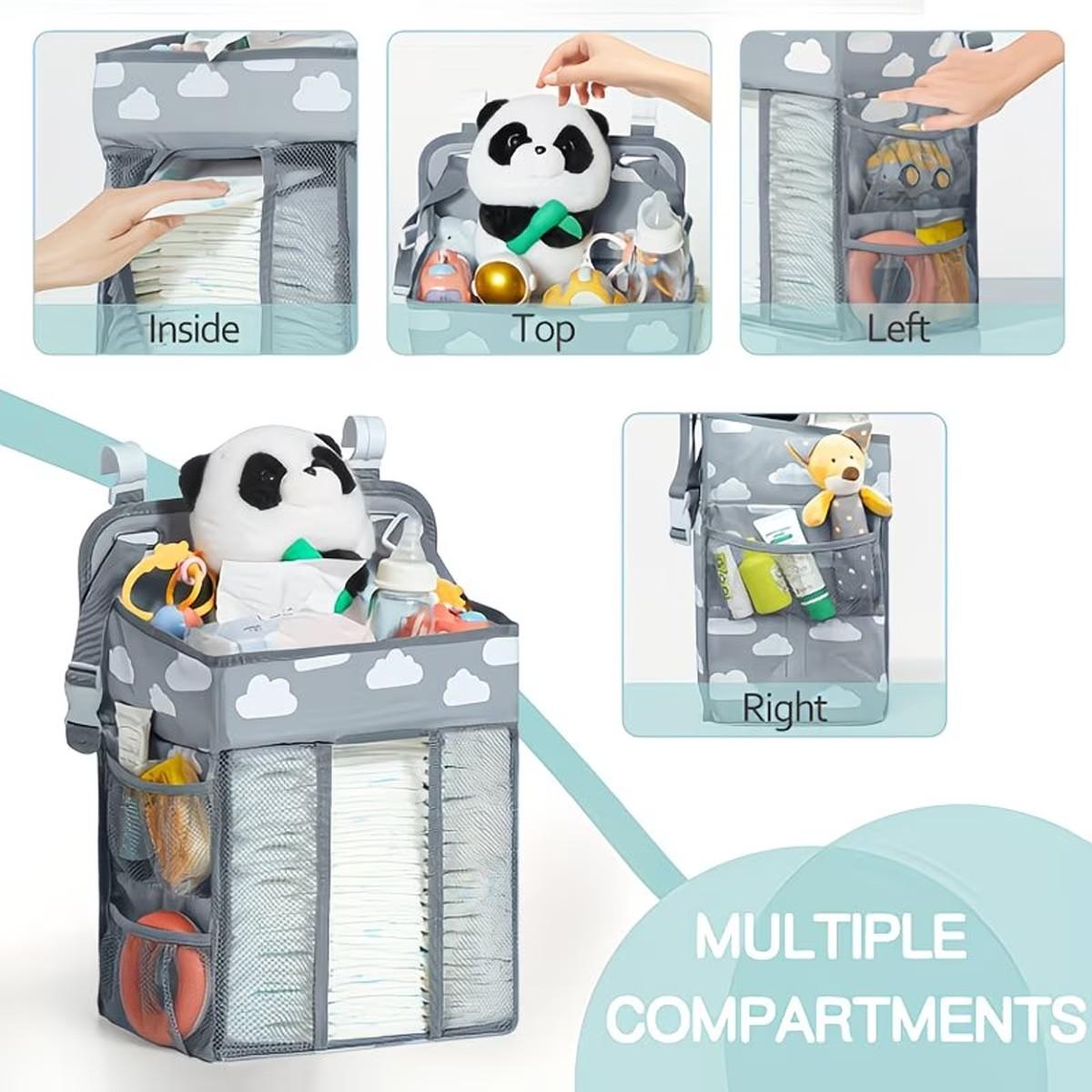 Multifunctional Bedside Storage Bag, Foldable Basket, Baby Diaper Organizer, Home Storage, Toy Holder, Holds Bottles, Diapers, Tissues