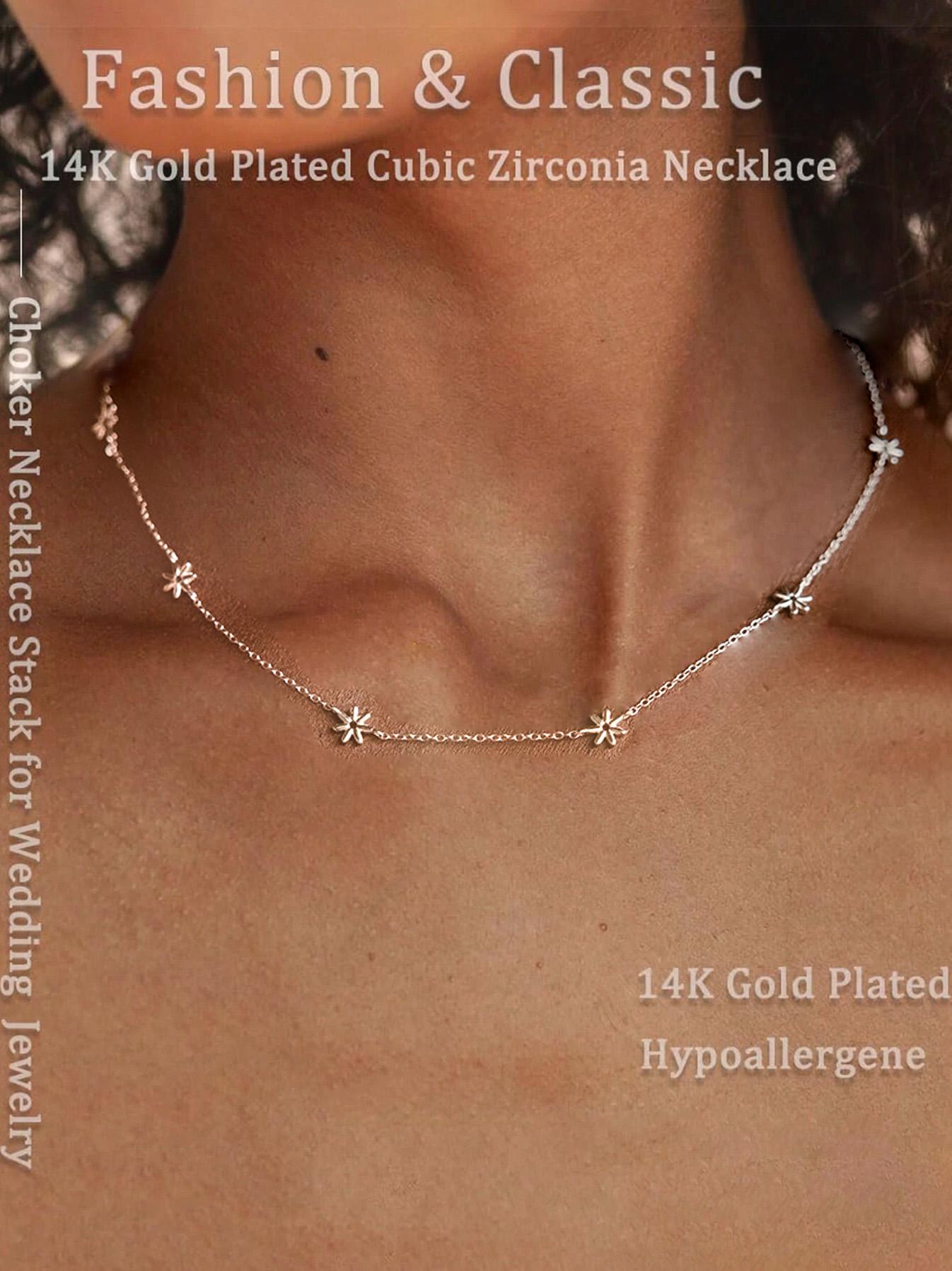 Elegant 18k Delicate Chain Necklace, Unique Design Choker for Office & Dates, Chic Daisy Pendant Jewelry