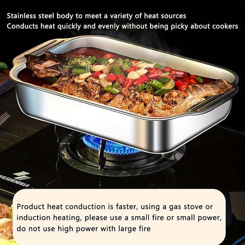 1/2/4PCS Extra Large Thickened Stainless Steel Fish Roasting Pan with Lid - Rectangular Non-Stick Oven Tray, Ideal for Desserts, Bread & Seafood - Perfect for Grilling & Buffet Serving | Spacious Design, Great Christmas Gift