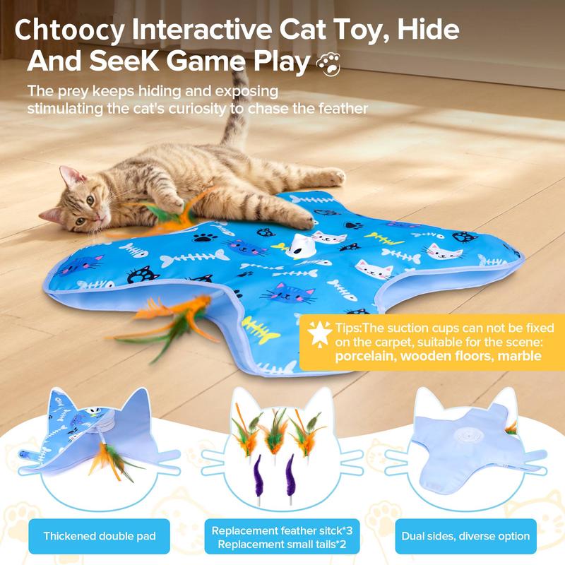 Chtoocy Hide and Seek Interactive Cat Toys,Moving Concealed Wand Feather, Rechargeable Cat Toy,Indoor Exercise Kicker for All Breeds