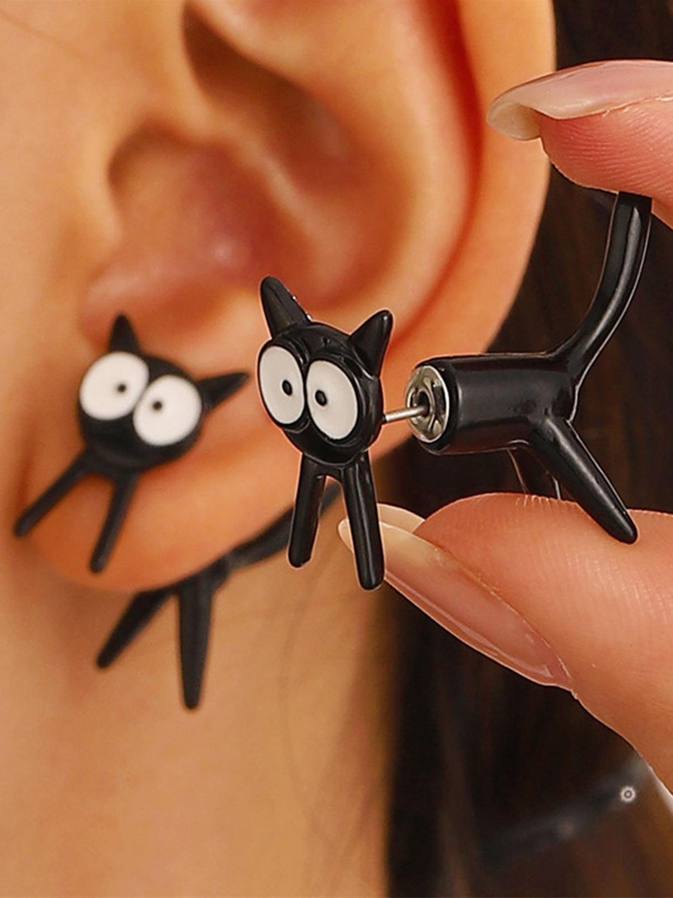 Cute Star Bell Cat Dangle Earrings Kawaii Cartoon Metal Chain Stylish Jewelry For Women And Girls Daily And Party Wear