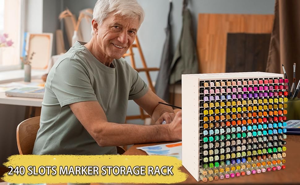 Marker Pen Organizer Holder for 240 Markers, Craft Art Supply Storage Rack, Desktop Art Marker Pens Colored Pencils Holder Storage Case for Home Classroom Office