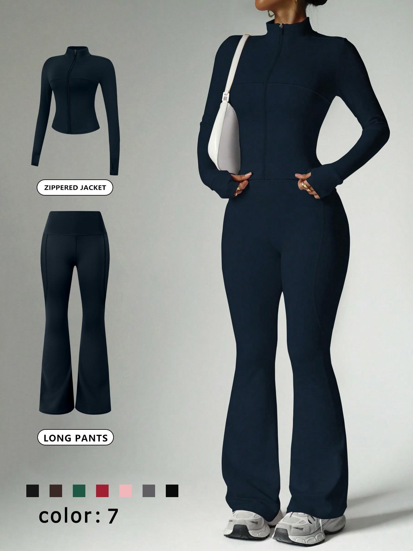 Women's 2 Piece Set Loungewear Set Stand Collar Zip-Up Jacket Wide Leg Flared Pants High Stretch Slim Fit Suitable For Daily Outings Home Sports Yoga Athletic Activewear Tracksuits Comfortable Travel Wear Casual Fashion Coat Long Sleeve Pajama Set Women's 2 Piece Set Loungewear Set Stand Collar Zip-Up Jacket Wide Leg Flared Pants High Stretch Slim Fit Suitable For Daily Outings Home Sports Yoga Athletic Activewear Tracksuits Comfortable Travel Wear Casual Fashion Coat Long Sleeve Pajama Set